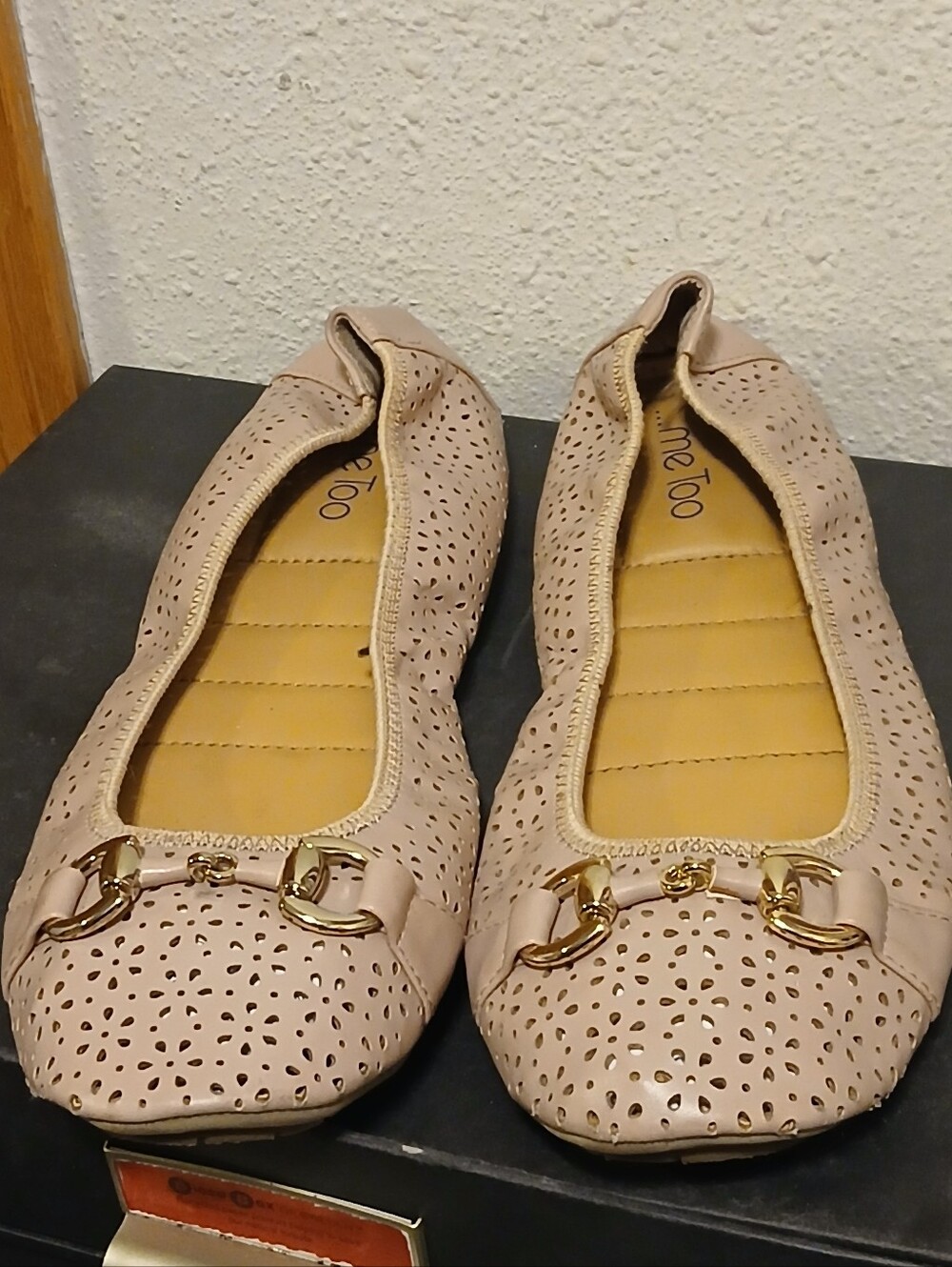 Me Too Lila Nude Blush Perforated Ballet Flats Gold Hardware Size 10M